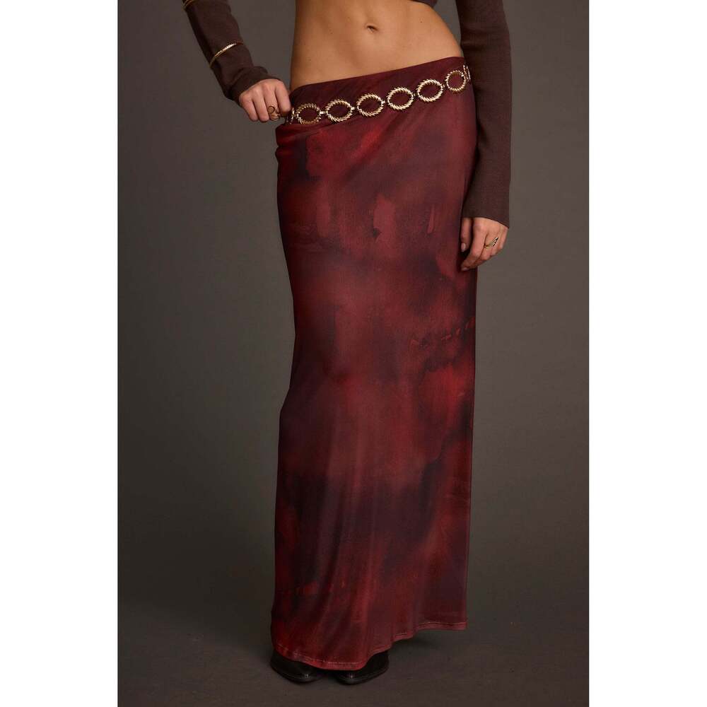12th Tribe Julia Mulberry Blur Mesh Maxi Skirt Size SS